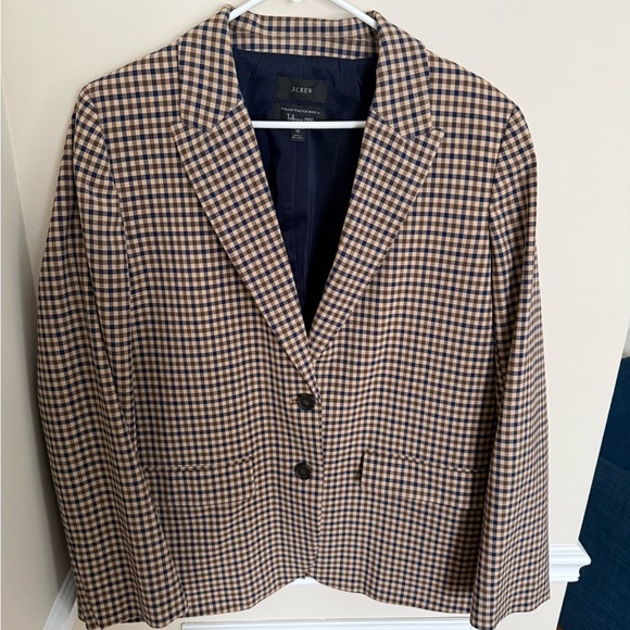 J. Crew NWOT Women’s Boyfriend Blazer Beige Plaid Italian Stretch Wool Blend - Picture 2 of 11